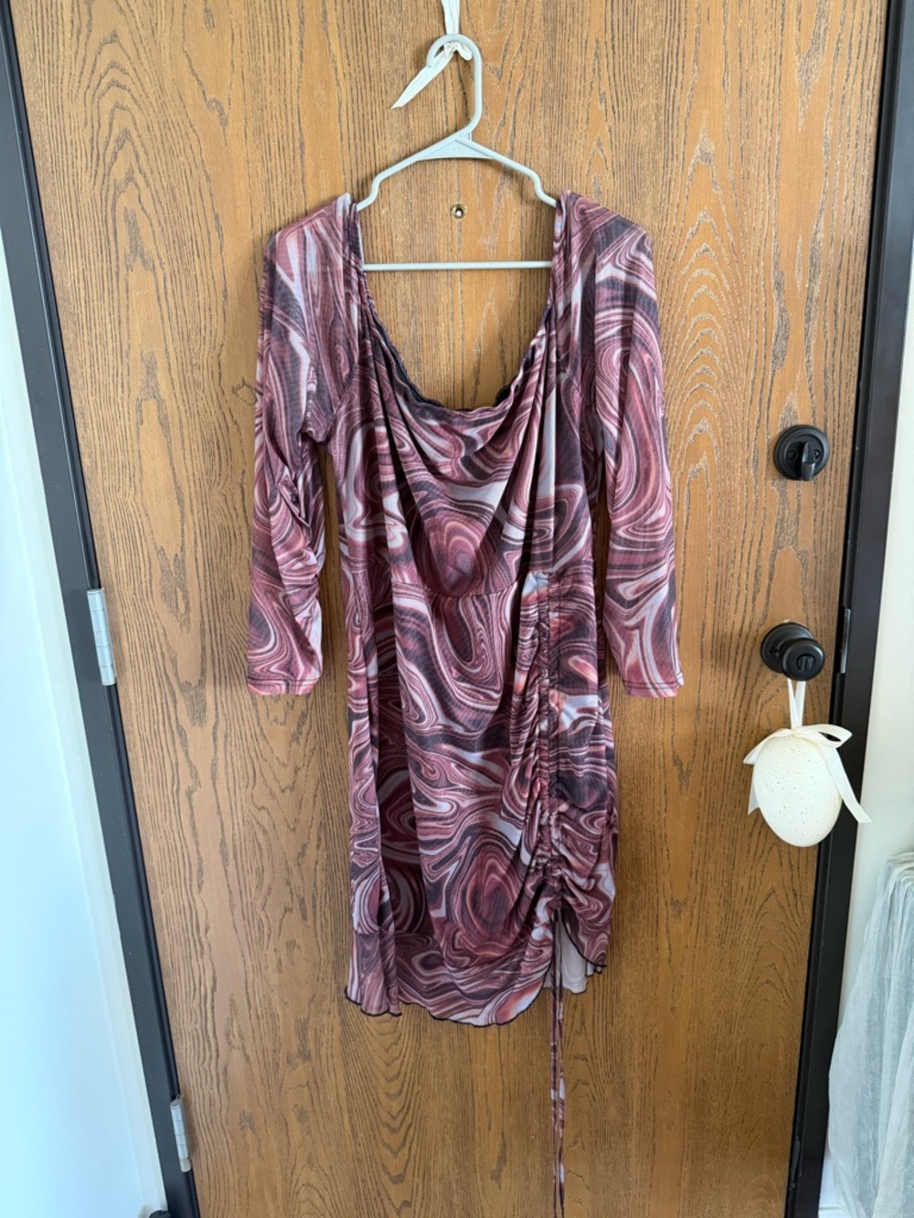SHEIN Marbled Mauve Ruched Long Sleeve Dress